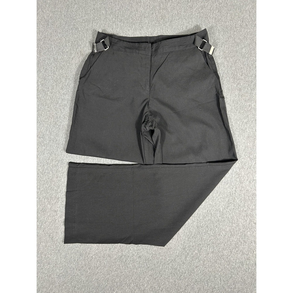 Anthropologie Black Wide Leg Trousers Side Buckle Adjuster Waist Pants Sz 6